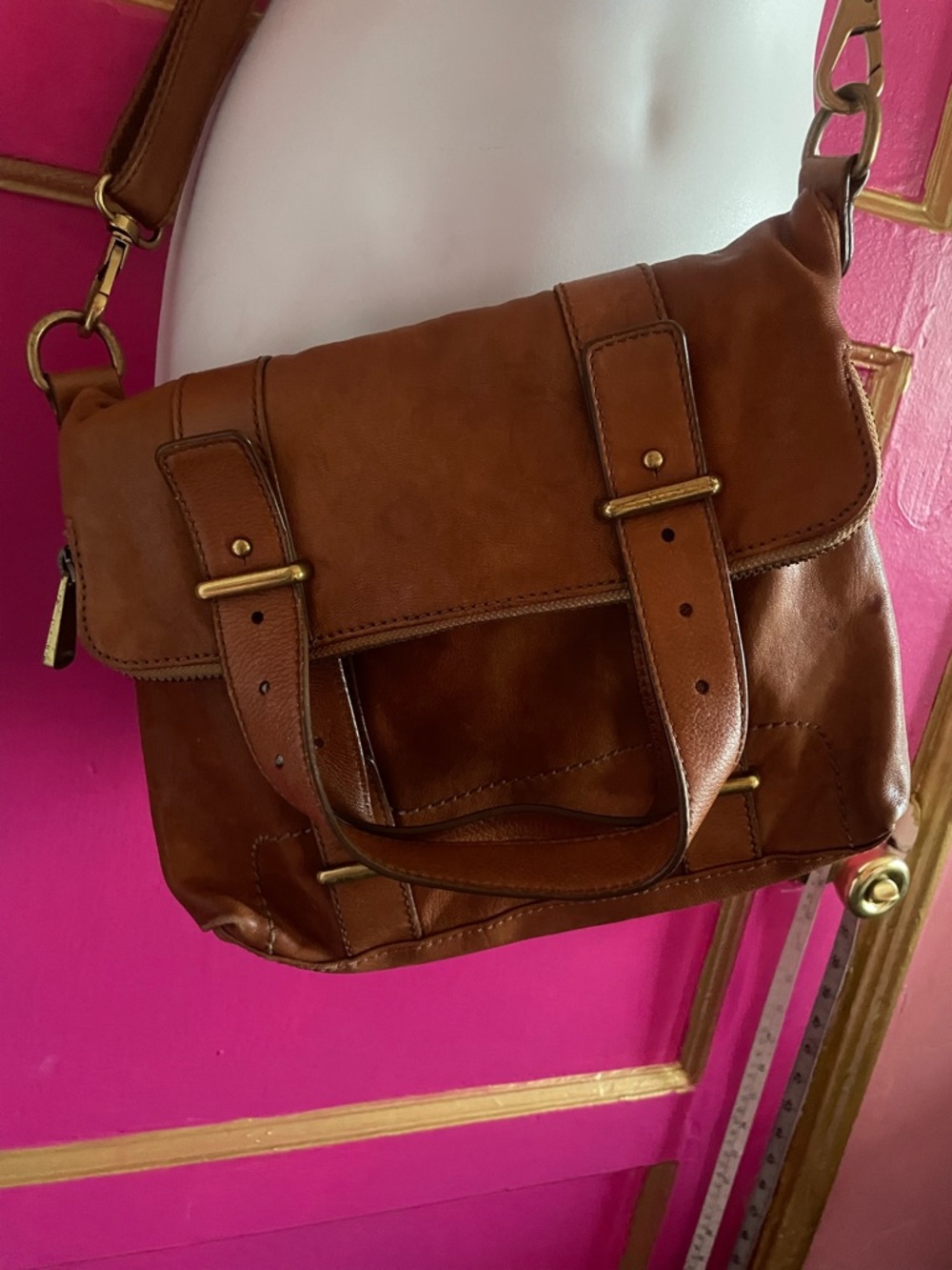 Fossil Brown Leather Fold over Convertible Tote Bag - Picture 4 of 7